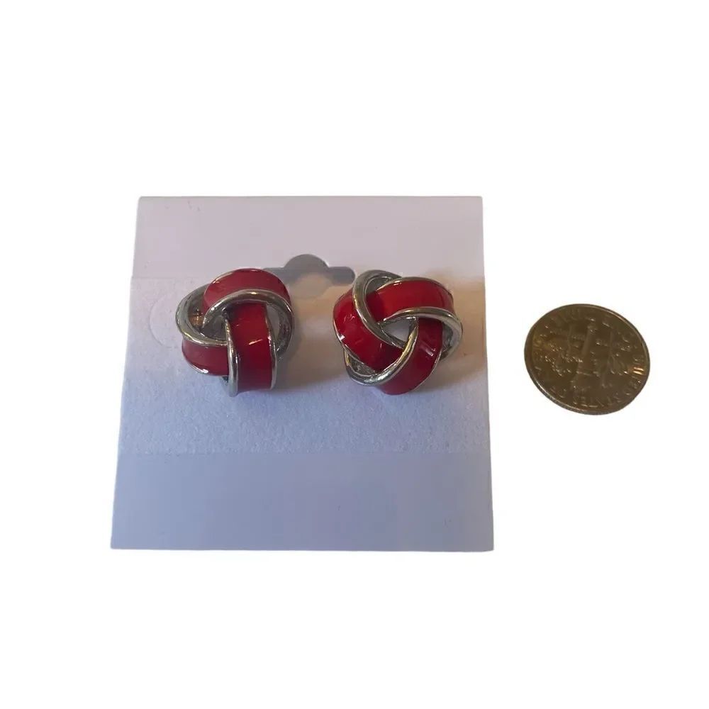 Red & Silver Knot Post Earrings. - Picture 6 of 6